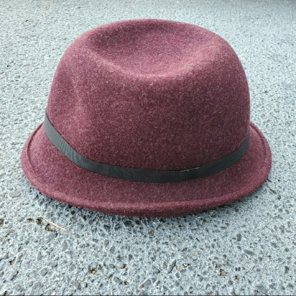 VANS Wool Cloche Fedora Hat Maroon w/Black Trim - Picture 3 of 6